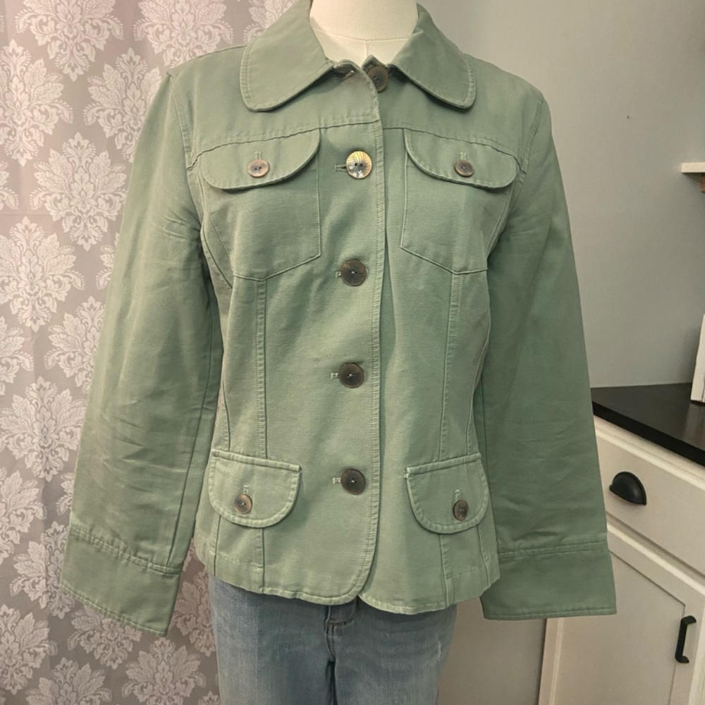 J. Jill Women's Jacket Button Front Green Size Small 100% cotton